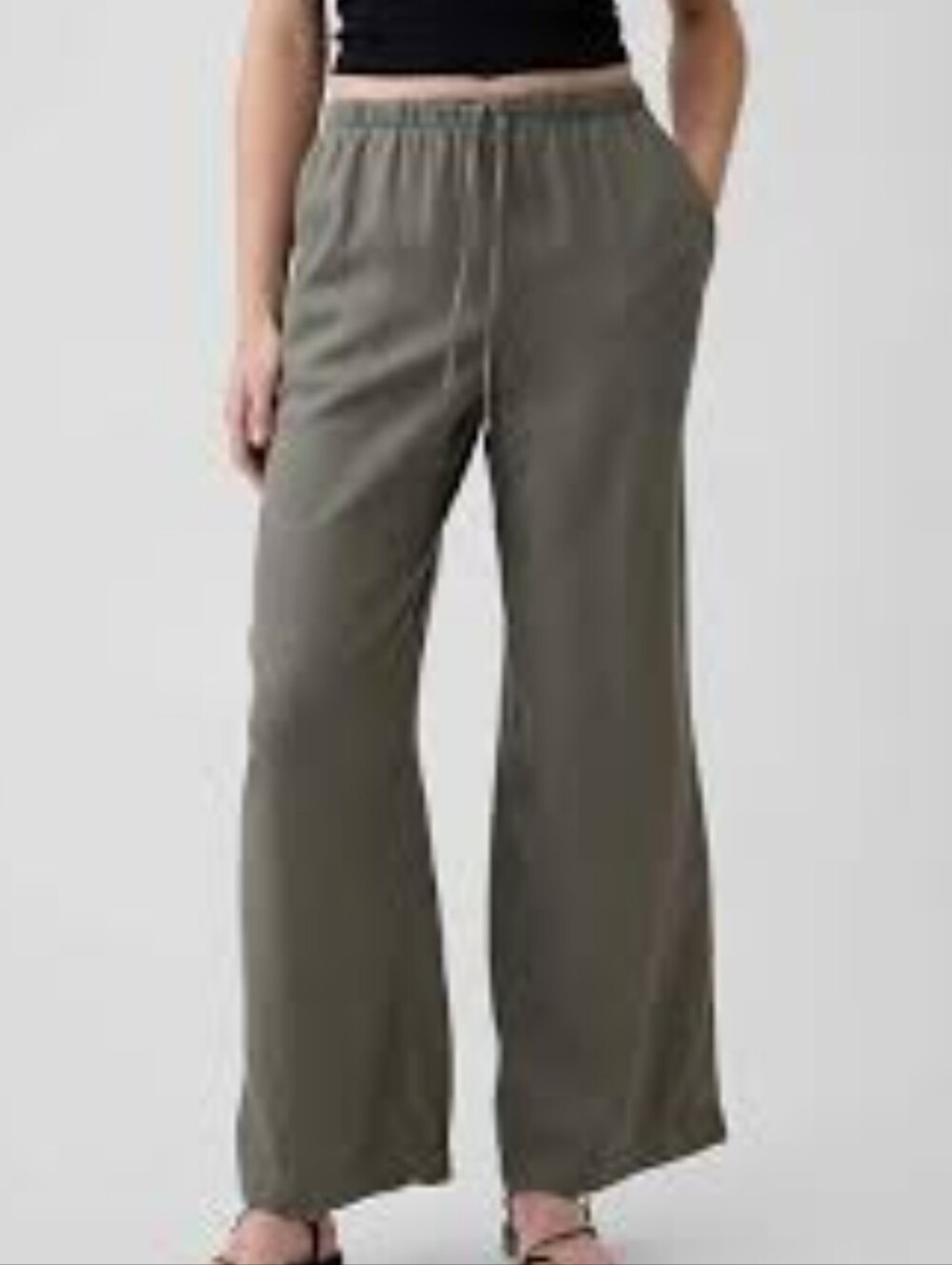 New Gap Women's Olive Linen Blend Pull-On Wide Leg Tie Waist Size Small